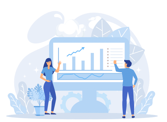 Personen analysieren Marketing Dashboard - Vektor Illustration für interkulturelle Marketing Flops