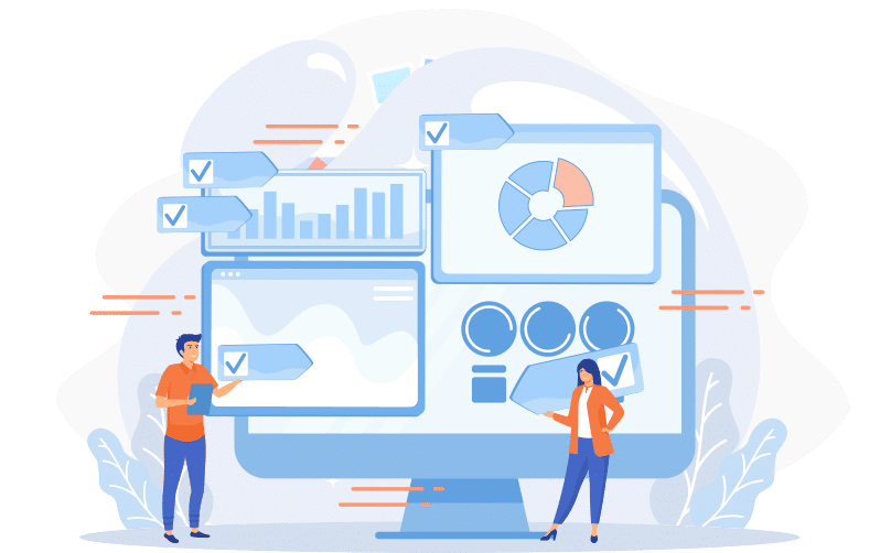 Personen analysieren Dashboards und zahlen - Vektor Illustration für Kulturelle Unterschiede e-Commerce Standards