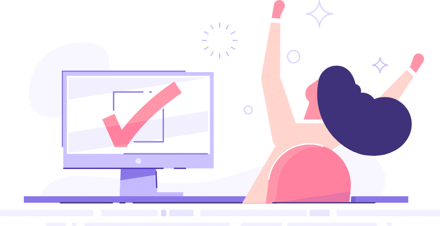 Person freut sich vor Computer - Vektor Illustration für Lektorat