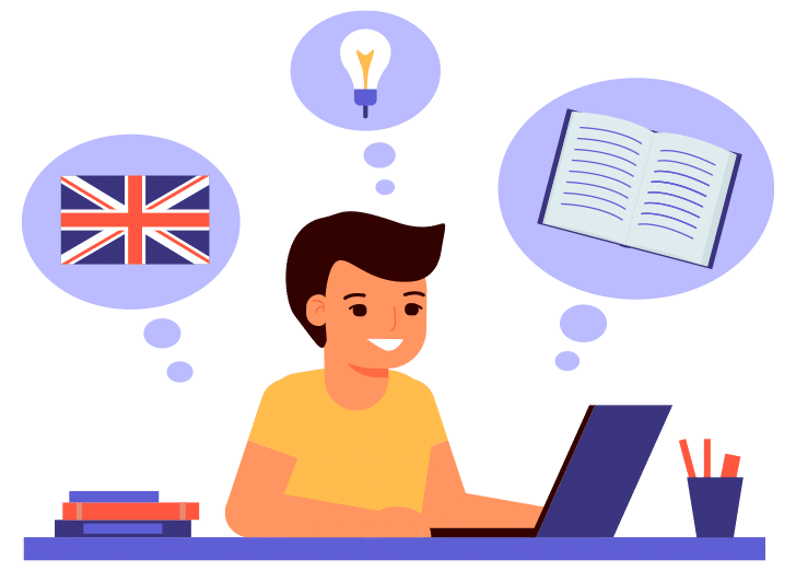 Person denkt über englische Sprache nach - Vektor Illustration für Englisch DIE Sprache